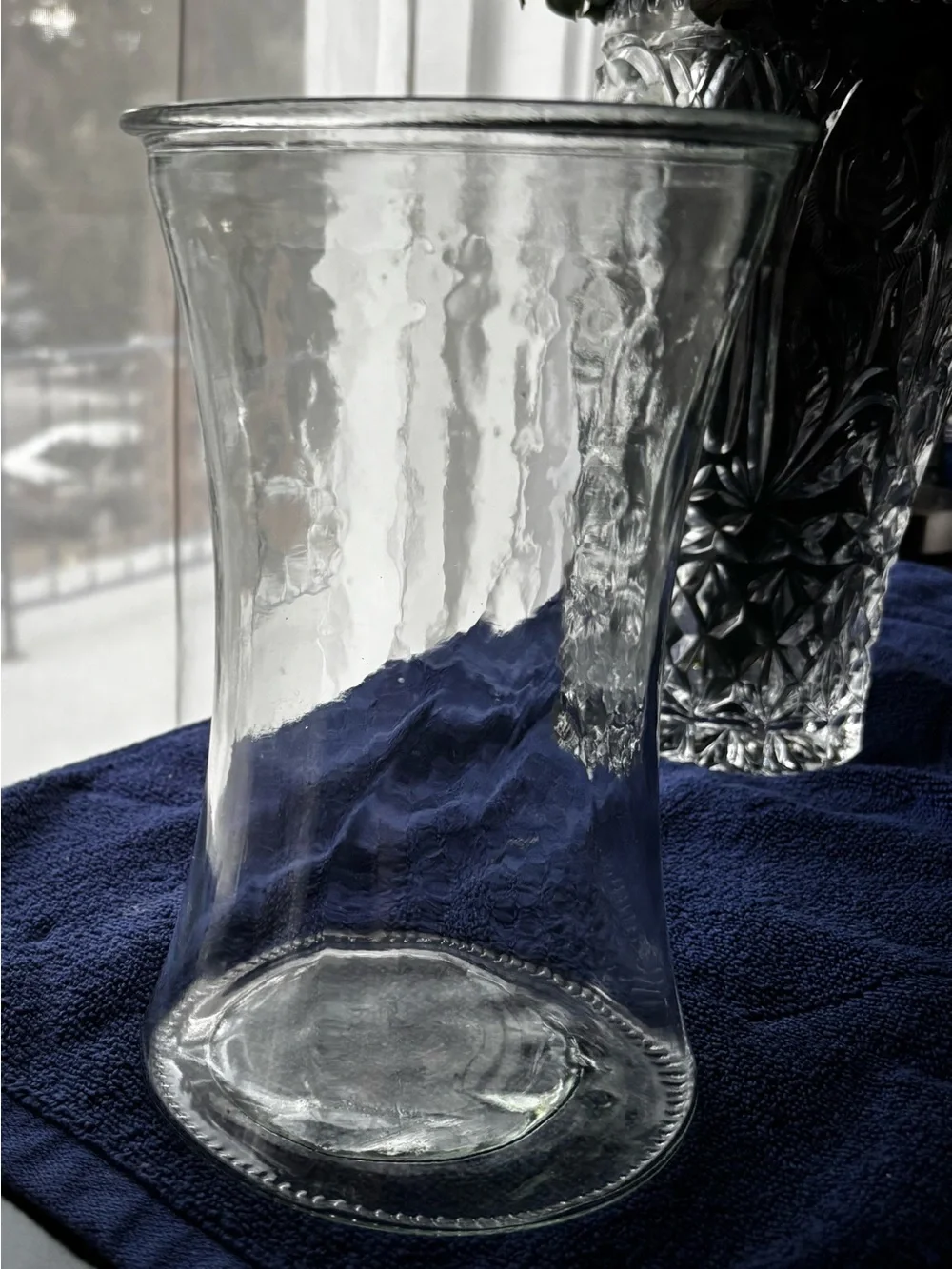 Vtg. Clear Glass Hourglass Vase